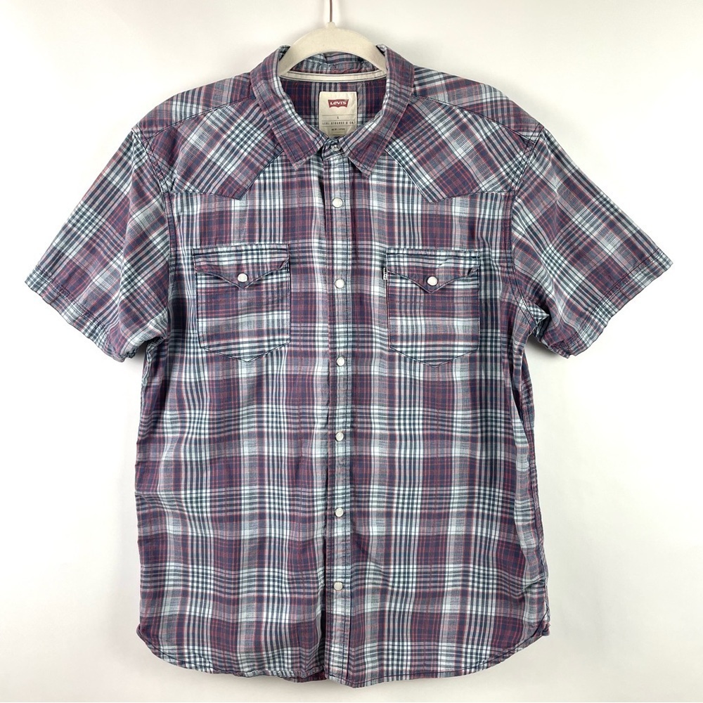Levi's Men's Plaid Western Short Sleeve Shirt Pearl‎ Snap Up Front & Pockets L